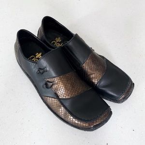 Rieker Black Snakeskin Leather Slip On Loafer Mules